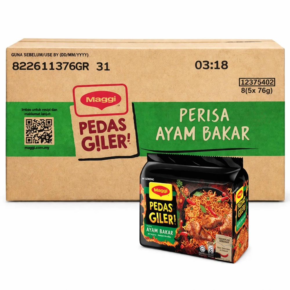 Maggi Pedas Giler Ayam Bakar X5 76g x 12 - Trader Max