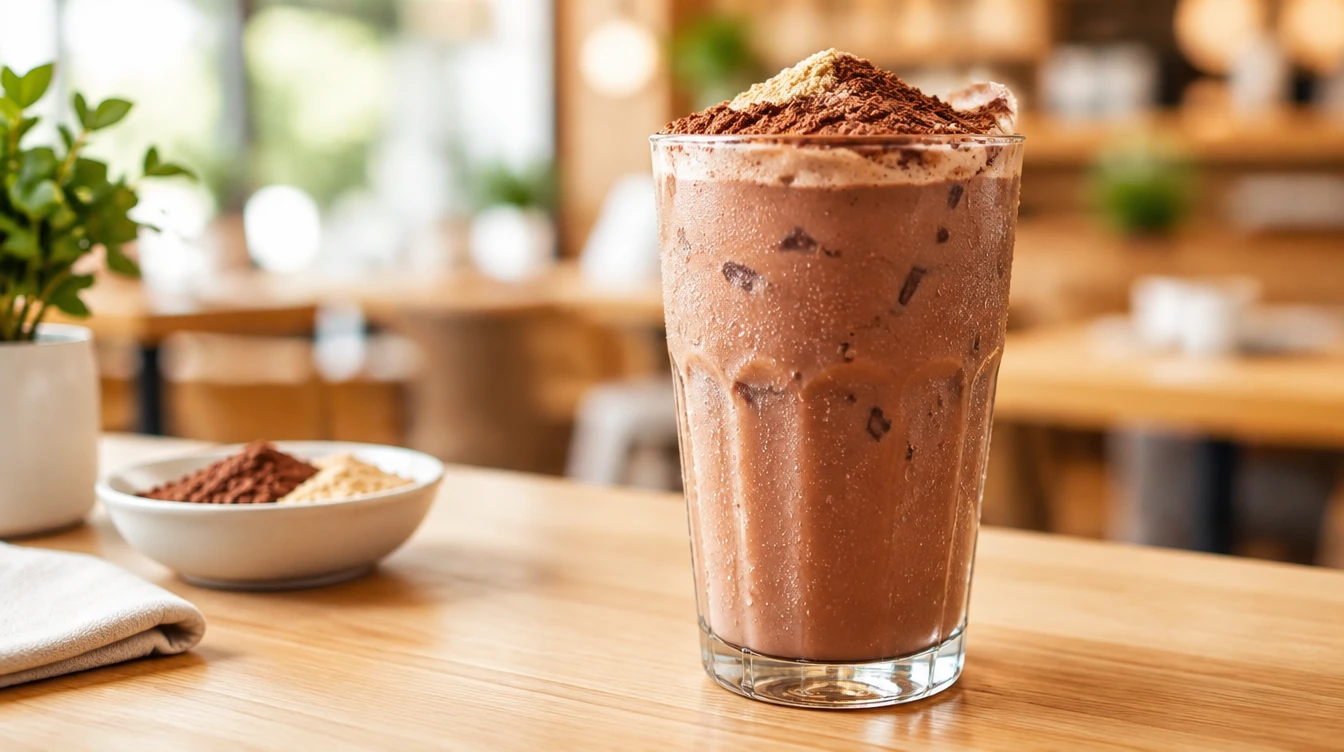 Iced Milo Malaysia chocolate malt drink with cocoa powder dusting